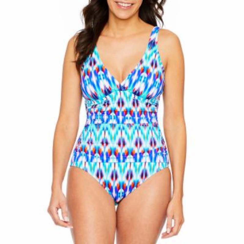 Liz Claiborne Blue Chevron One Piece Swimsuit